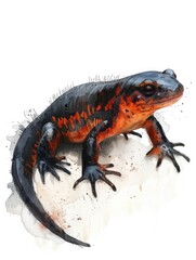 Obraz premium A colorful watercolor illustration of a lizard with vibrant red and black scales