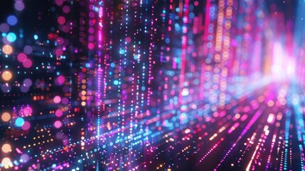 Fototapeta premium Glowing particles form a vibrant futuristic digital space tunnel