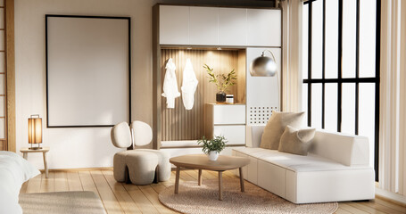 Mini sofa armchair on interior design,zen modern living room Japanese style.