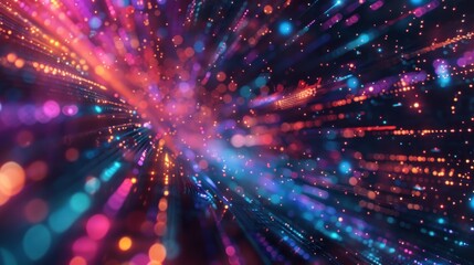 Fototapeta premium Glowing neon lights particle burst abstract background