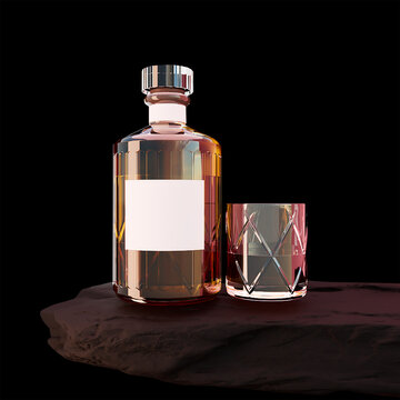 Close-up of glass wine bottle mockup