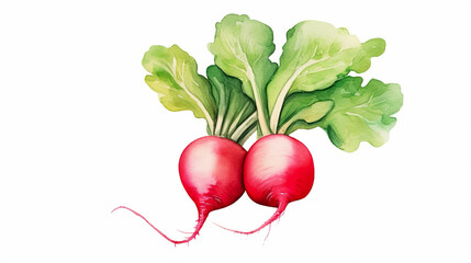 Adorable watercolor radish isolated on a stark white background