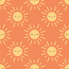 Minimalist abstract seamless pattern with sun characters. Seamless pattern for wallpaper, textile, fabric, wrapping paper. Vector illustration in flat style