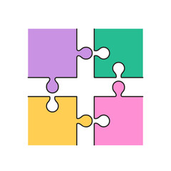 Cute puzzle pieces. Jigsaw, education. Vector illustration in flat style