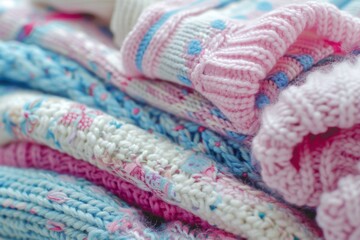 Fototapeta premium Close-up of colorful knitted sweaters texture