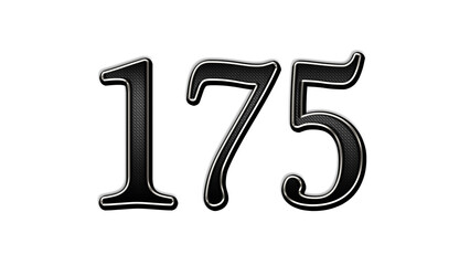 black metal 3d design of number 175 on white background.	