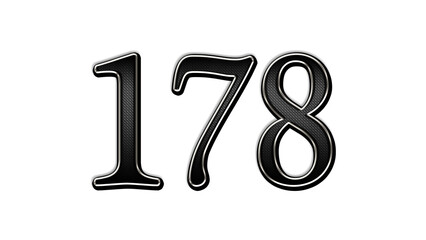 black metal 3d design of number 178 on white background.	