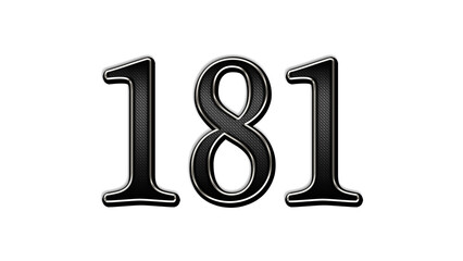 black metal 3d design of number 181 on white background.	