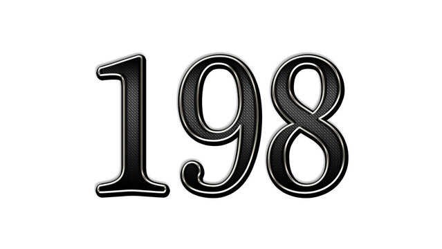 black metal 3d design of number 198 on white background.	