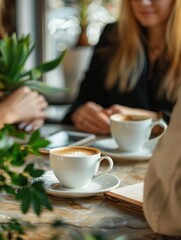 Two friends enjoying morning coffee together