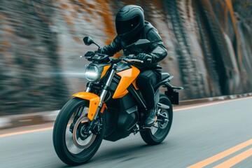 Fototapeta premium Dynamic Speed: Motorcyclist in Action on a Modern Sports Bike on the Open Road
