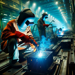 worker performing arc welding in factories