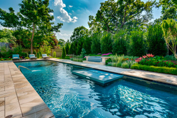 Luxury rectangular swimming pool with diving board