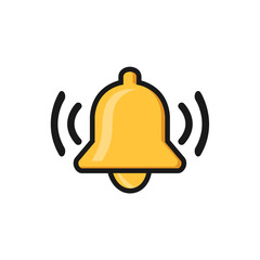 Golden notification bells in flat style for an alarm clock attention alert signal new