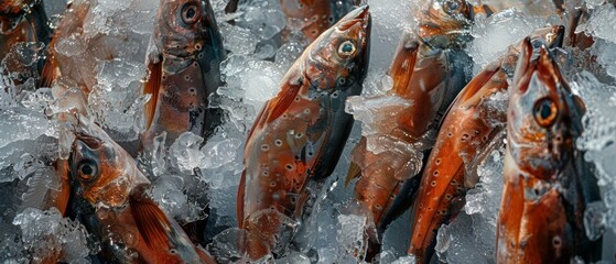 Visually striking frozen fish arrangement Eminonu Fish Market, Istanbul's historic heart