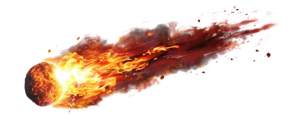Burning meteor flying with flames, cut out