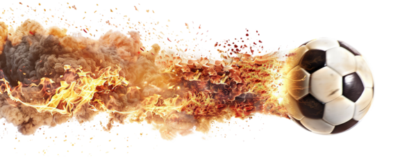 Burning soccer (football) ball flying with flames, cut out