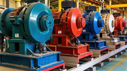 Industrial workshop with equipment installed in a row. Clean production. Illustration for banner, poster, cover, brochure or presentation.