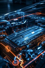 An innovative display of futuristic electric sports car chassis high-performance battery concept