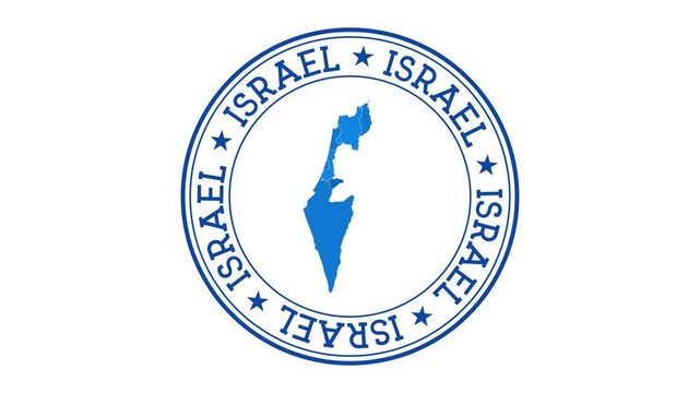 Israel intro. Badge with the circular name and map of country. Israel round logo animation.