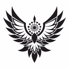 Fototapeta premium Doodle bird with intricate mandala wings, white background