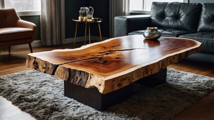Modern live edge wood table design with room interior