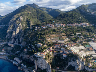 Aerial view on Italian Riviera and Mediterranean Sea from French-Italian border in Grimaldi...