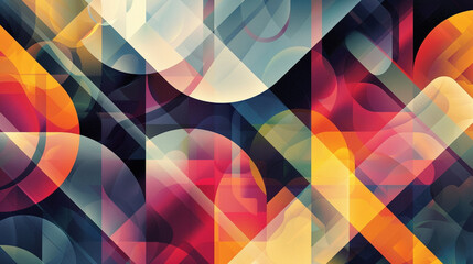 Geometric abstract background with overlapping shapes and a vibrant color scheme, forming a dynamic and energetic design
