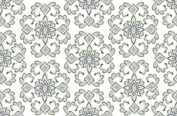 Arabesque floral seamless pattern. Flourish ornamental texture in classical interior decor style. Floral tile background. Fantastic flowers and leaves. Wonderland motives of stylish damask patterns.
