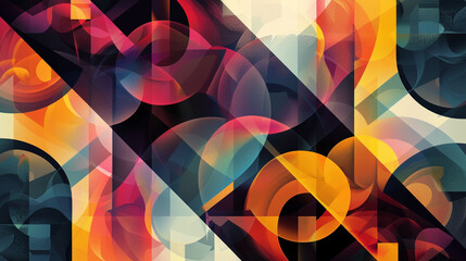 Geometric abstract background with overlapping shapes and a vibrant color scheme, forming a dynamic and energetic design