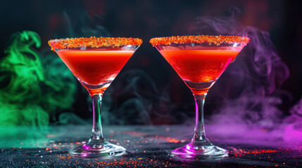 vibrant red cocktails with a smoky effect and spicy rim, perfect for a festive celebration