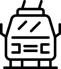 Black line icon of a cable car moving on a ropeway line, for ski resort or mountain transportation