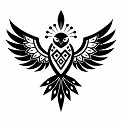 Obraz premium Doodle bird with intricate mandala wings, white background