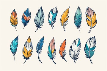 Feather icon, animal feathers isolated, doodle sketched plume symbol, elegant soft plume sign