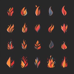 Fire icon, flame bonfire sign, campfire symbol, burn graphic element, fire emblem, grill pictogram