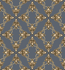 Arabesque floral seamless pattern. Flourish ornamental texture in classical interior decor style. Floral tile background. Fantastic flowers and leaves. Wonderland motives of stylish damask patterns.