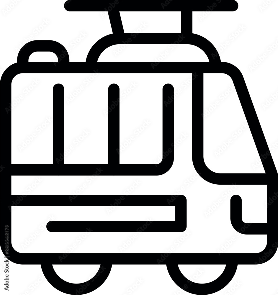 Poster black outline icon representing a trolleybus, an electric bus that draws power from overhead wires