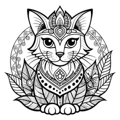 Obraz premium Beautiful Cat Mandala coloring page silhouette vector on white background