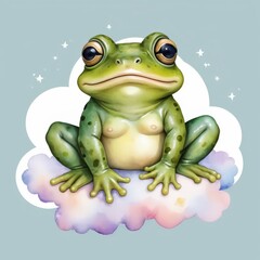 Obraz premium a frog sits on a cloud with the words quot frog quot on it
