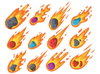 Vector meteor asteroid comet set © dadan_pm