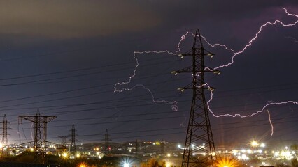 lightning over the electricity mast