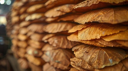 A Wall of Dried Leaves, Stacked High in a Busy Market. Generative AI