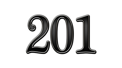 black metal 3d design of number 201 on white background.	