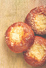 bun with cottage cheese, pastries, cheesecake, no people,
