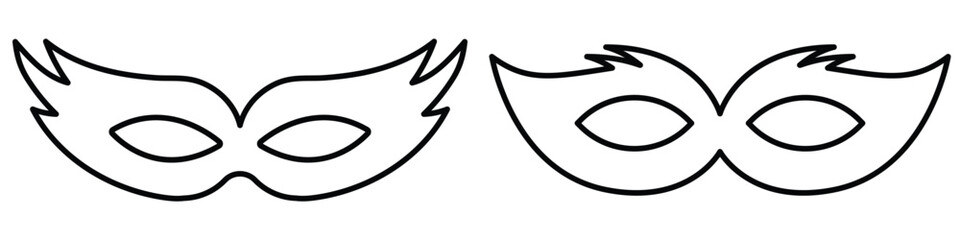 Superhero or thief mask with eye slits vector black icon set. Masquerade costume mask silhouette hidden villain or burgar face. Simple design carnival incognito party masque clip art illustration. eps