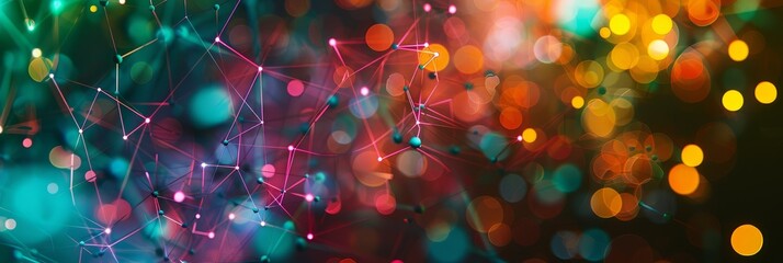 Abstract Network with Colorful Lights - An abstract image showcasing a network of interconnected nodes with glowing lights creating a dynamic and colorful visual effect.