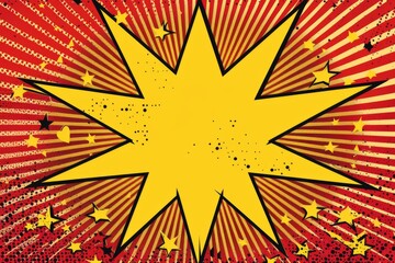 Fototapeta premium Vibrant comic book style explosion with yellow starbursts and red background