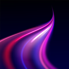 Light motion trails. High speed effect motion blur night lights in blue and red colors, abstract flash perspective road glow streaks long time exposure vector set on transparent background