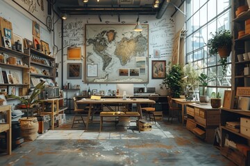 Interior designers setting up furniture and decor