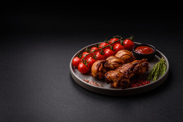 Delicious baked chicken or turkey shish kebab on a skewer
